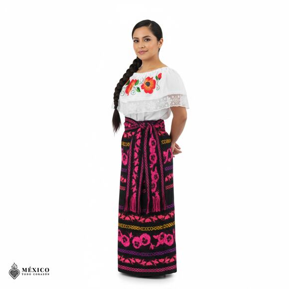 Traditional Mexican Floral Cambaya Dress Set – Handmade Three-Pieces - Picture 5 of 8